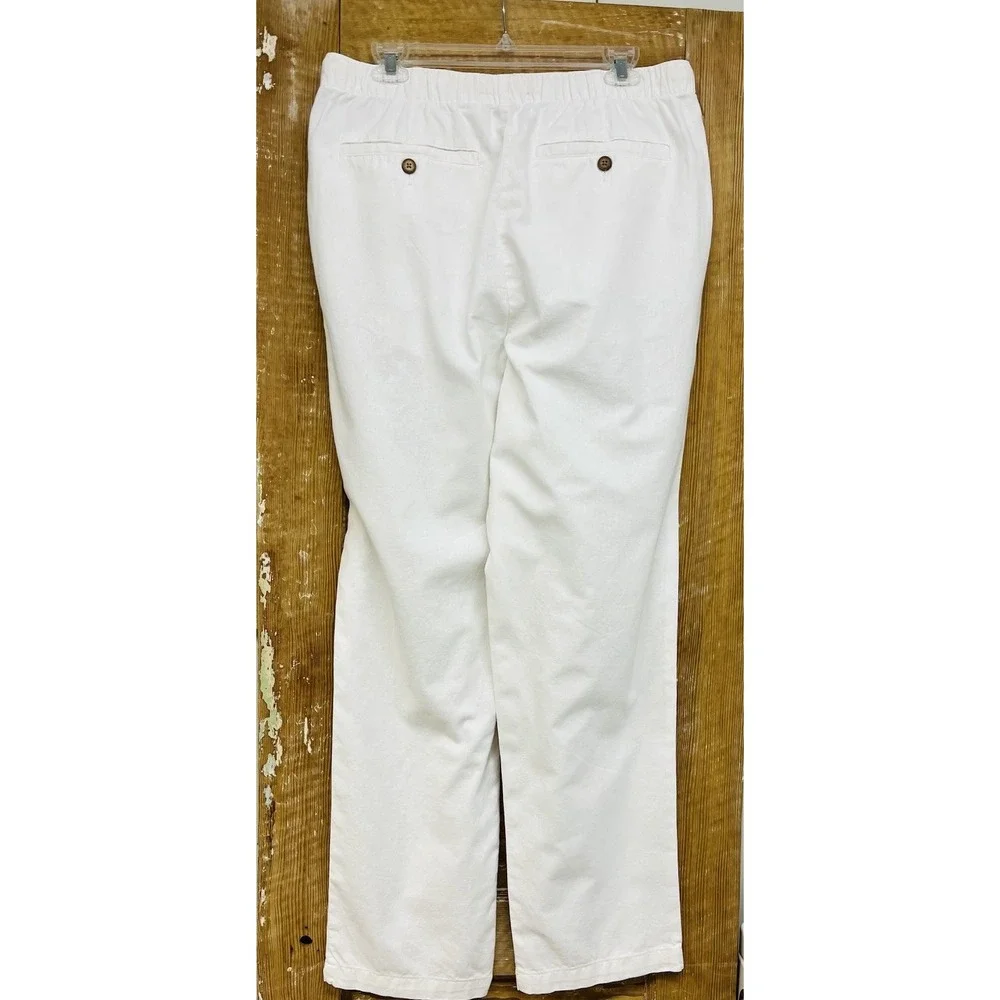 Saddlebred Pants Mens M White Linen Blend Drawstring Waist Nautical Resort Beach
